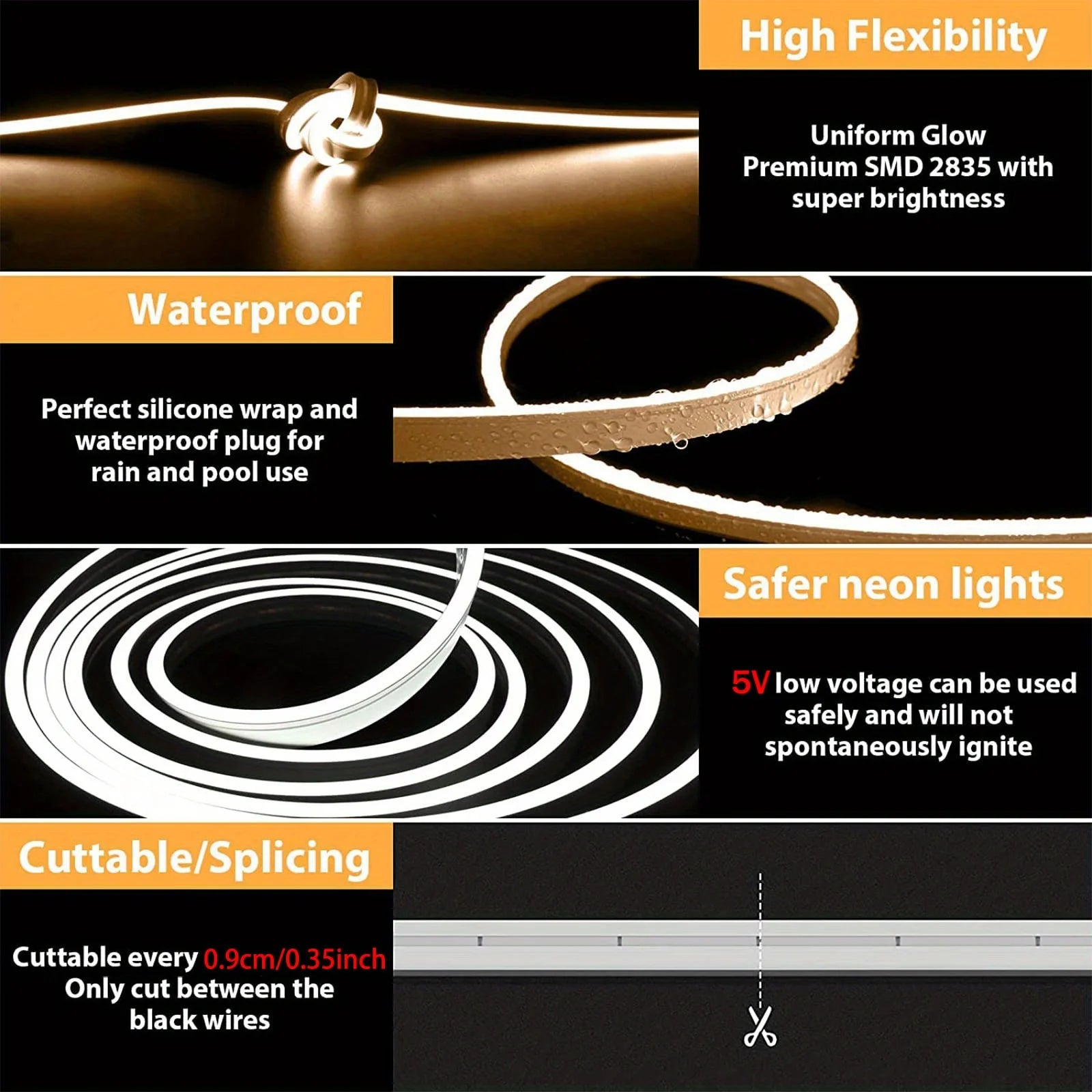 Neon LED Light Strip 5V USB Smart Gesture Sensor Dimmer Switch Flexible Waterproof Silicone Neon Sign Rope Tupe Room Decoration