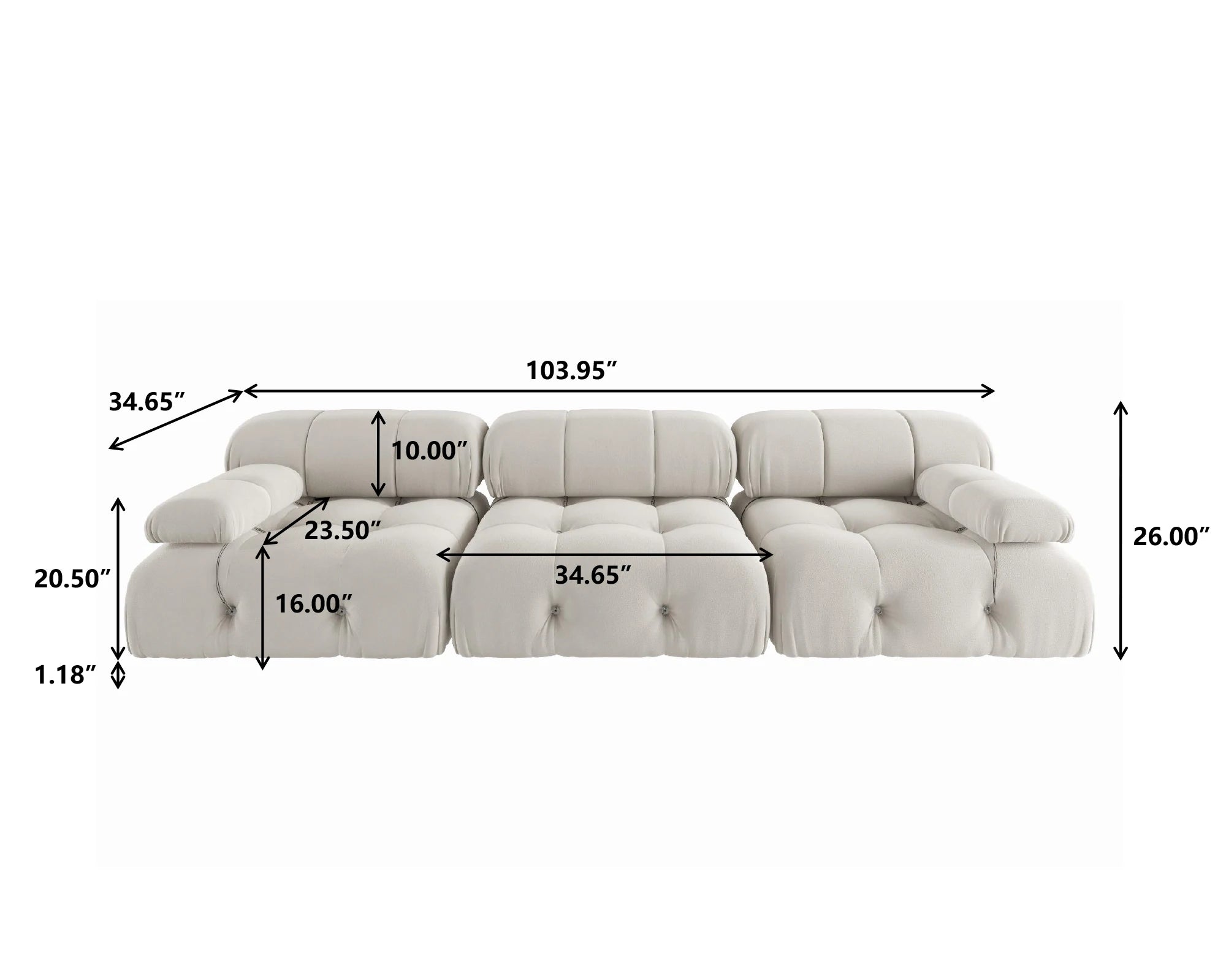 104″ Modern Minimalist Modular Sectional Sofa – Velvet 3-Seat Convertible Couch
