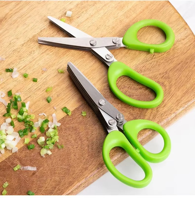 Multi-Functional Stainless Steel Kitchen Scissors – 3/5 Layer Herb & Scallion Cutter