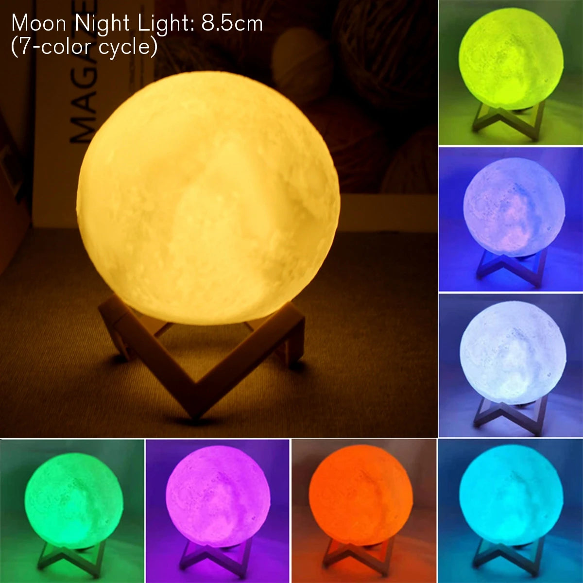 8cm LED Moon Night Light with Stand
