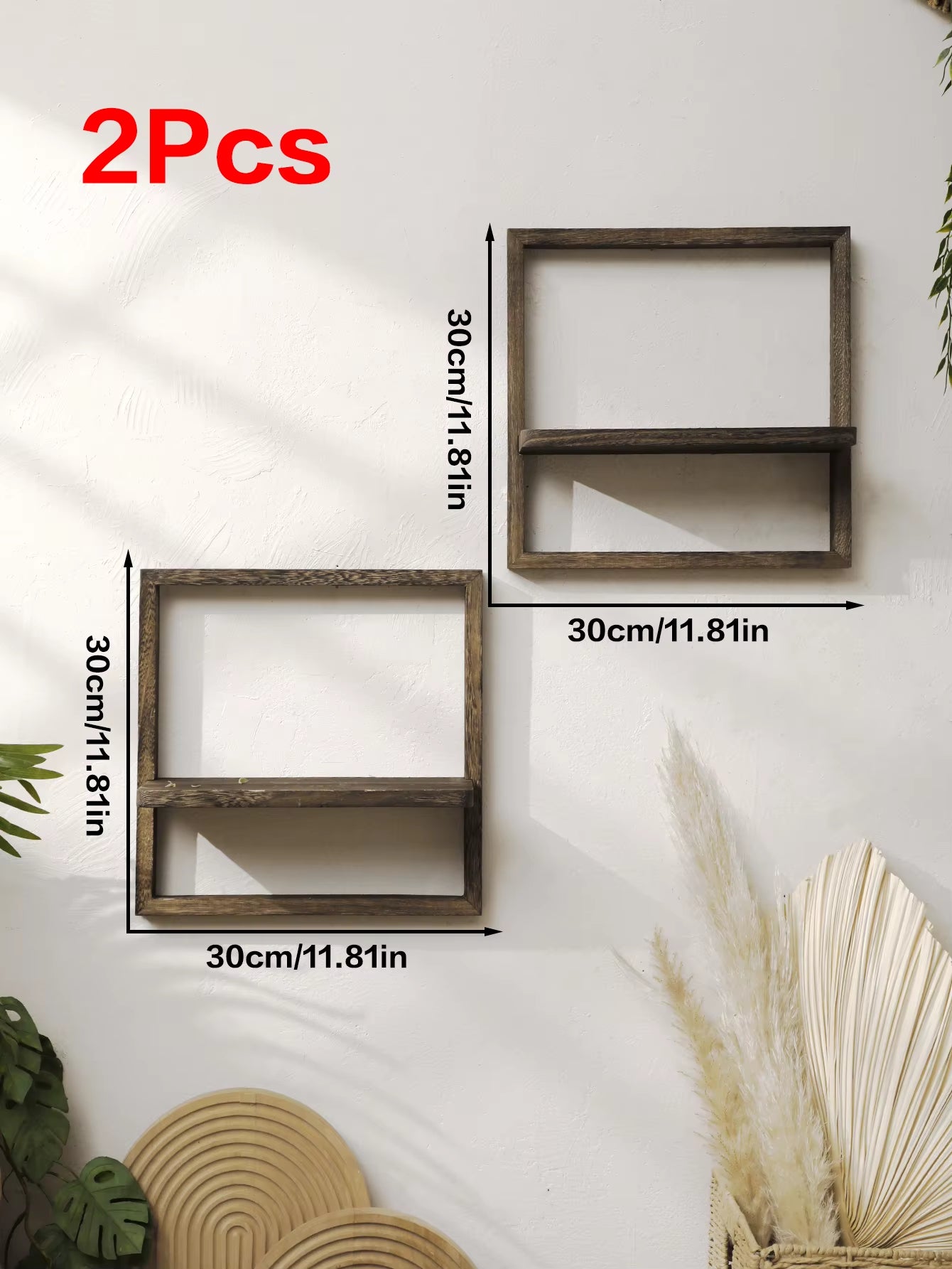 Wooden Floating Display Shelf – Rustic Wall-Mounted Storage for Bedroom & Kitchen